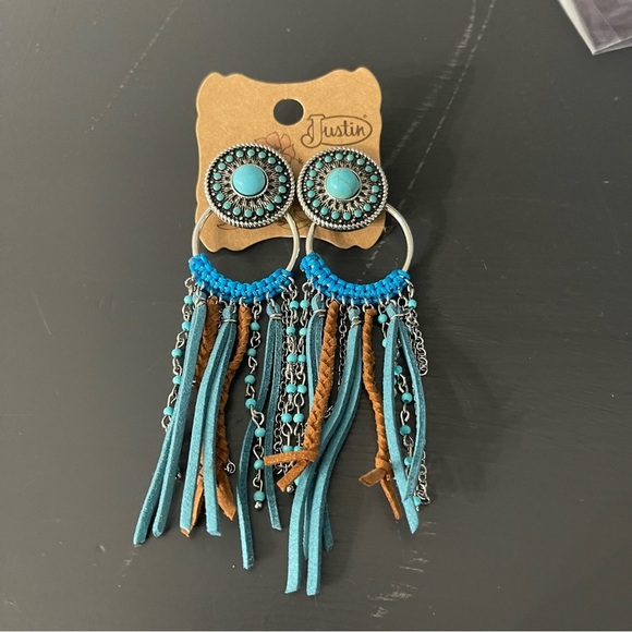 Justin Boots Turquoise and Brown Bohemian Earrings - Picture 2 of 6